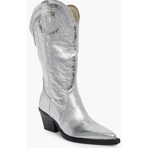 Dolce Vita Rasima Leather Metallic Silver Cowboy Boots Low Heeled Pointy Size 9